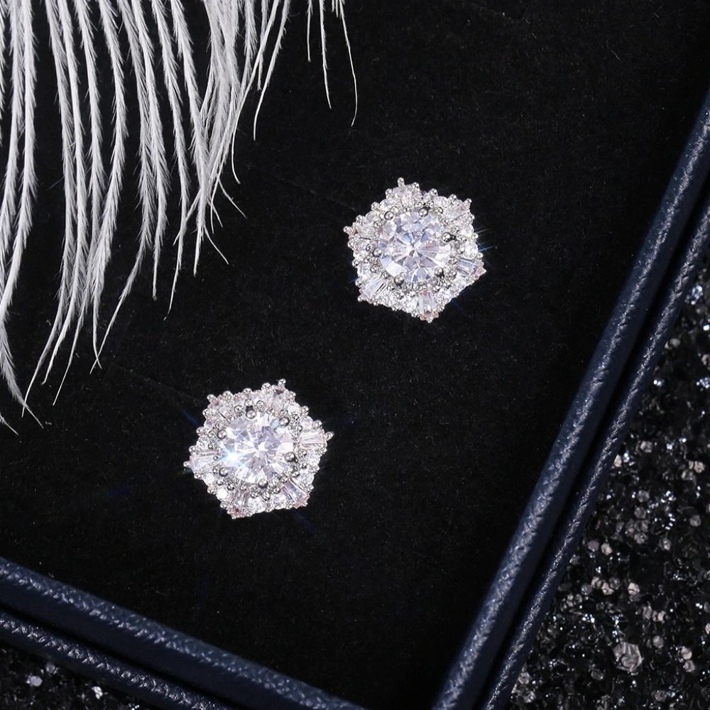 NEW 925 Sterling Silver Diamond Hexagon Earrings - Picture 6 of 7